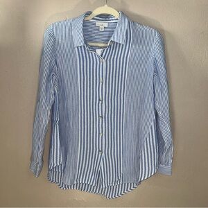 J. Jill Blue and White Striped cotton tunic coastal button up Shirt